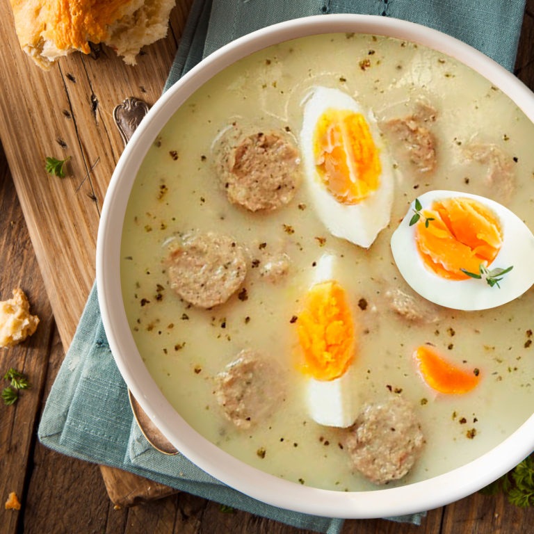 Żurek: Polish Sour Rye Bread soup in a bowl