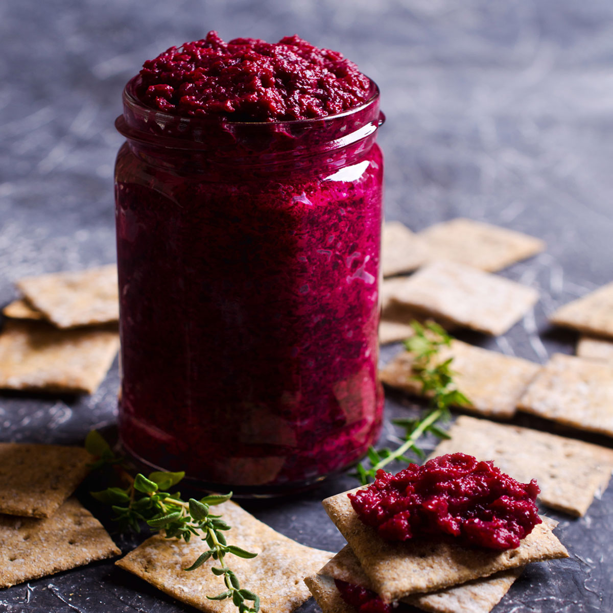 Ćwikła - a Polish-style beetroot horseradish in a jar, served with crackers