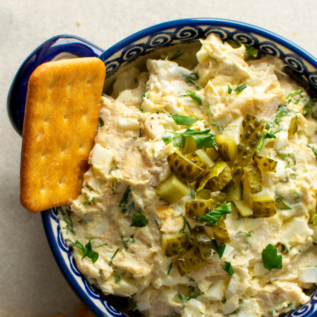 Smoked Trout Dip with Cream Cheese, Eggs and Horseradish, served with crackers