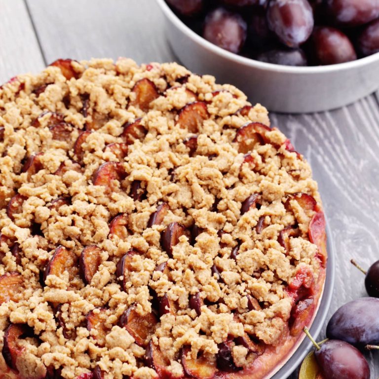 Polish Plum Cake with Fresh Plums and Nutty Crumb Topping