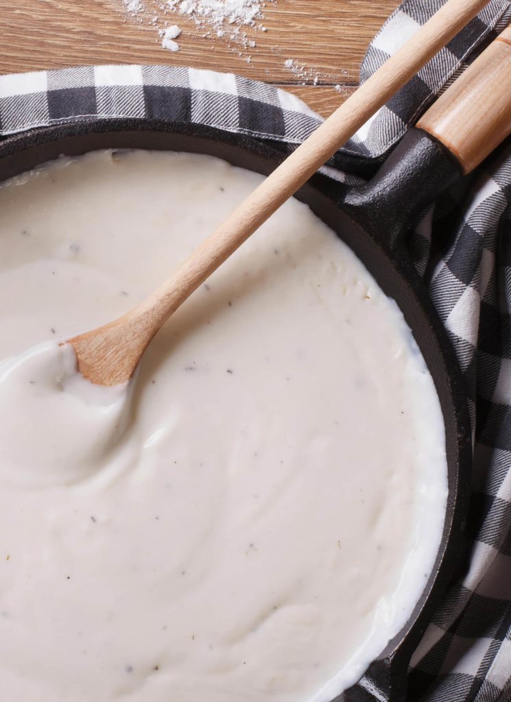 Sour Cream Sauce on a frying pan/skillet, ready to be served with chicken, fish, pasta or another dish.