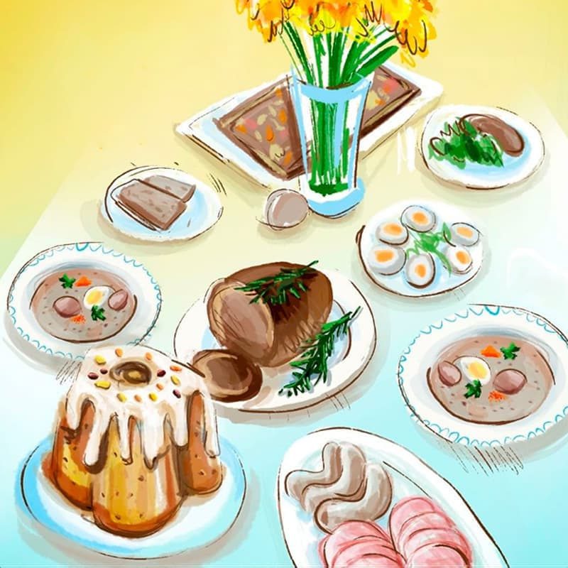 Illustration of a Polish Easter table